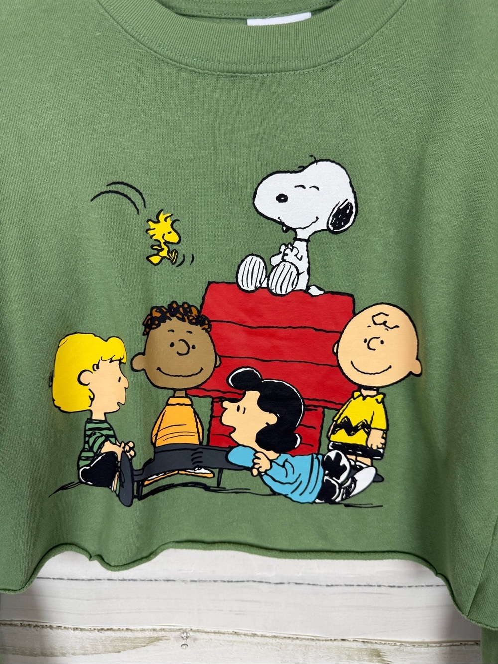 Peanuts Olive Green Sweatshirt with Snoopy & Friends Graphic